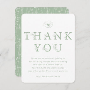 Sage Green Floral Thank You Card   Baby Shower