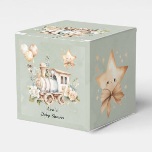 Sage Green Floral Train Boy Baby Shower Favour Box