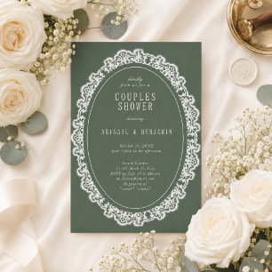 Sage Green Floral Vintage Lace Bridal Shower Invitation