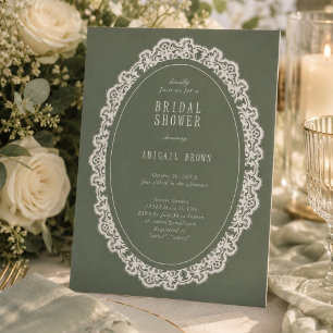 Sage Green Floral Vintage Lace Bridal Shower Invitation