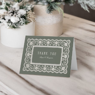 Sage Green Floral Vintage Lace Classic Thank You Card