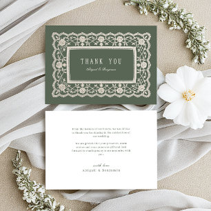 Sage Green Floral Vintage Lace Classic Thank You Card