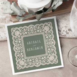 Sage Green Floral Vintage Lace Classic Wedding Napkin