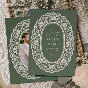 Sage Green Floral Vintage Lace Classic Wedding Save The Date