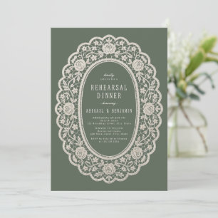 Sage Green Floral Vintage Lace Rehearsal Dinner Invitation