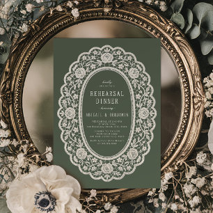 Sage Green Floral Vintage Lace Rehearsal Dinner Invitation