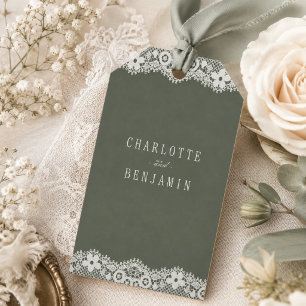 Sage Green Floral Vintage Lace wedding Gift Tags