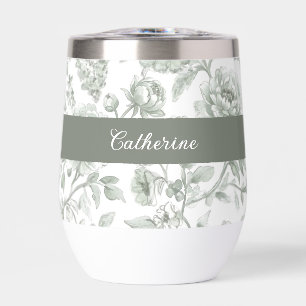 Sage Green Floral Vintage Toile Monogram Name