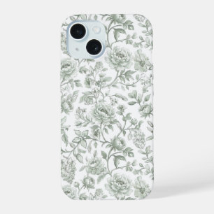 Sage Green Floral Vintage Toile Pattern iPhone 15 Case