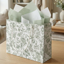 Sage Green Floral Vintage Toile Pattern