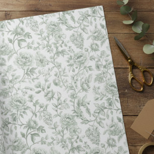 Sage Green Floral Vintage Toile Pattern  Wrapping Paper