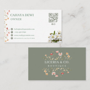 Sage Green Floral Watercolor Business Card