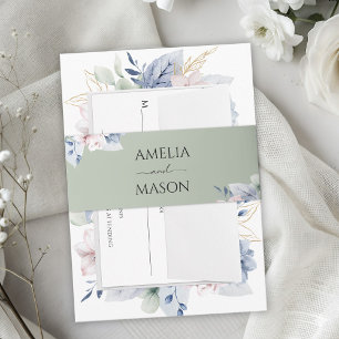 Sage Green Floral Watercolor Wedding Invitation Belly Band