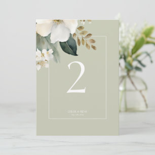 Sage Green Floral Watercolor Wedding Table Number