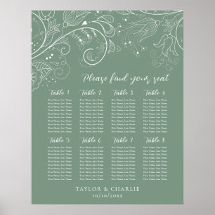 Sage Green Floral Wedding 8 Tables Seating Chart