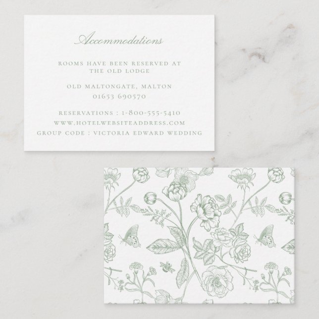 Sage Green Floral Wedding Accommodations Enclosure Card (Front/Back)