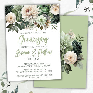 Sage Green Floral Wedding Anniversary Invitation