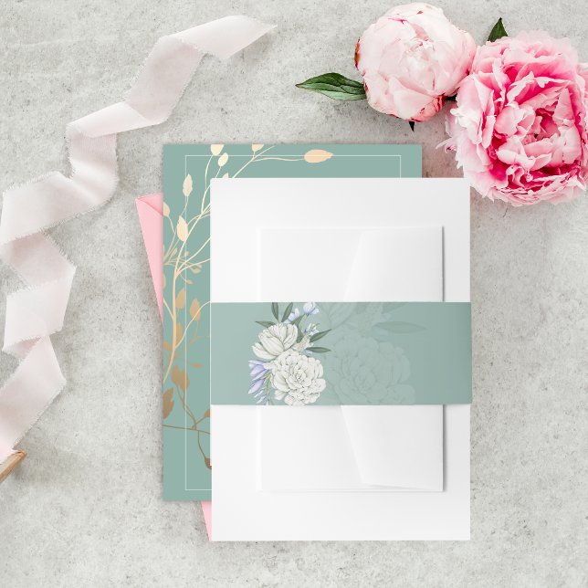 Sage Green Floral Wedding Belly Band | Botanical Invitation Belly Band (Creator Uploaded)