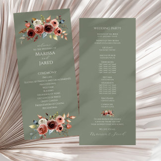 Sage Green Floral Wedding Ceremony Program Programme
