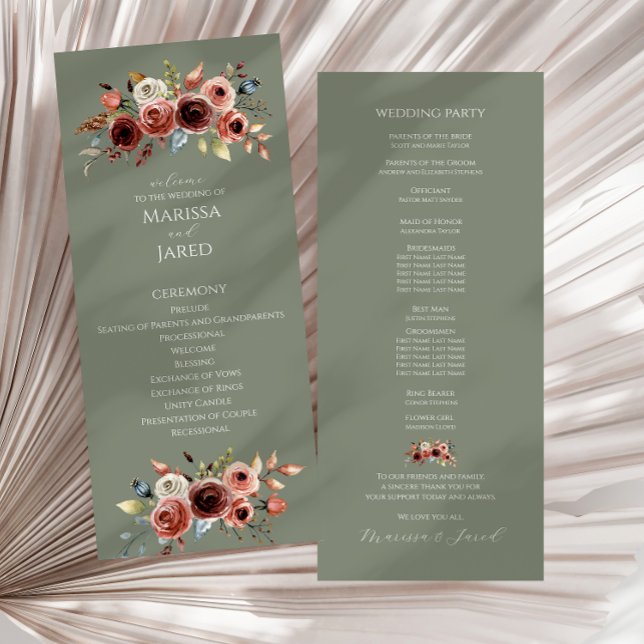 Sage Green Floral Wedding Ceremony Program Programme (Creator Uploaded)