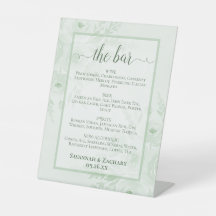 Sage Green Floral Wedding Drinks or Bar Menu