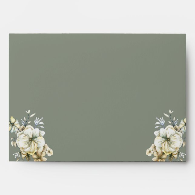 Sage Green Floral Wedding Envelope (Front)