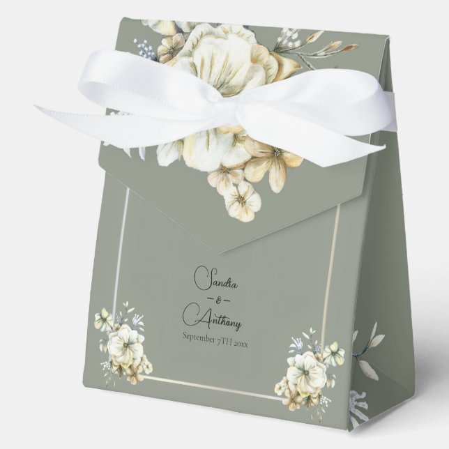 Sage Green Floral Wedding Favor Boxes (Front)