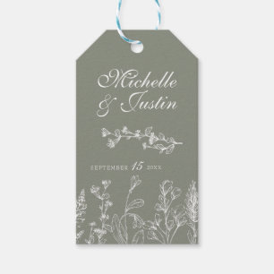Sage Green Floral Wedding Favour Tags