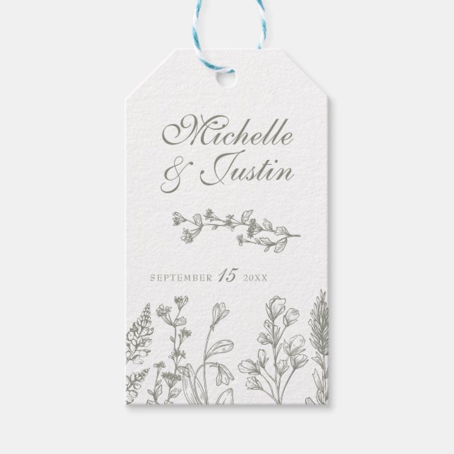 Sage Green Floral Wedding Favour Tags (Front)