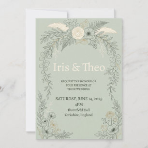 Sage Green Floral Wedding Invitation