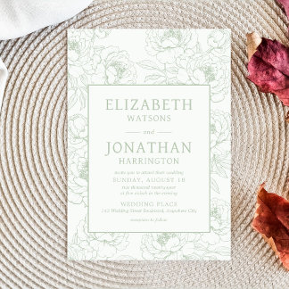 Sage Green Floral Wedding Invitation