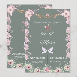 Sage Green Floral Wedding Invitation Card