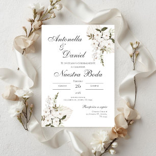 Sage Green Floral wedding invitation in Spanish