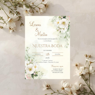 Sage Green Floral wedding invitation in Spanish