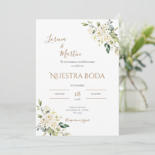 Sage Green Floral wedding invitation in Spanish