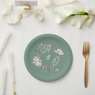 Sage Green Floral Wedding  Paper Plate