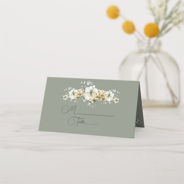 Sage Green Floral Wedding Place Card (Front)