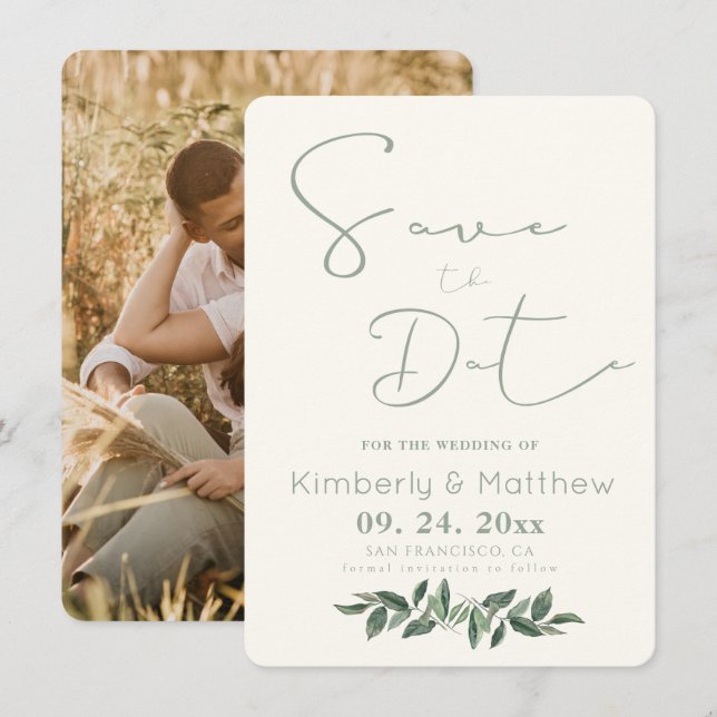  Sage Green Floral Wedding Save The Date (Front/Back)