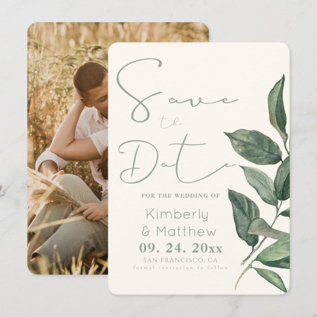  Sage Green Floral Wedding Save The Date (Front/Back)