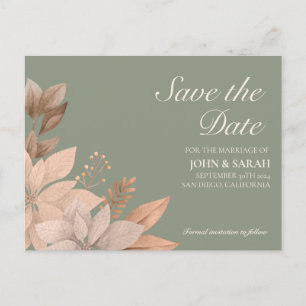 Sage Green Floral Wedding Save the Date Postcard