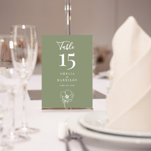 Sage Green Floral Wedding Small Table Number