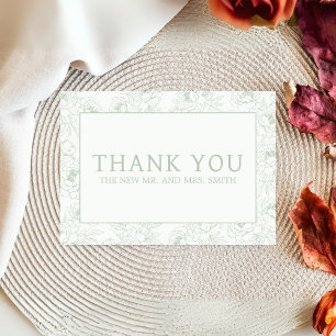 Sage Green Floral Wedding Thank You Card