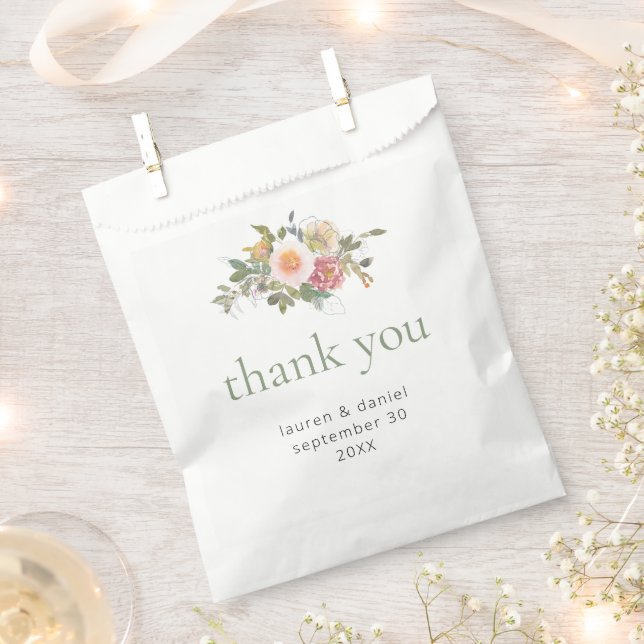 Sage Green Floral Wedding Thank You Favour Bags (Clipped)