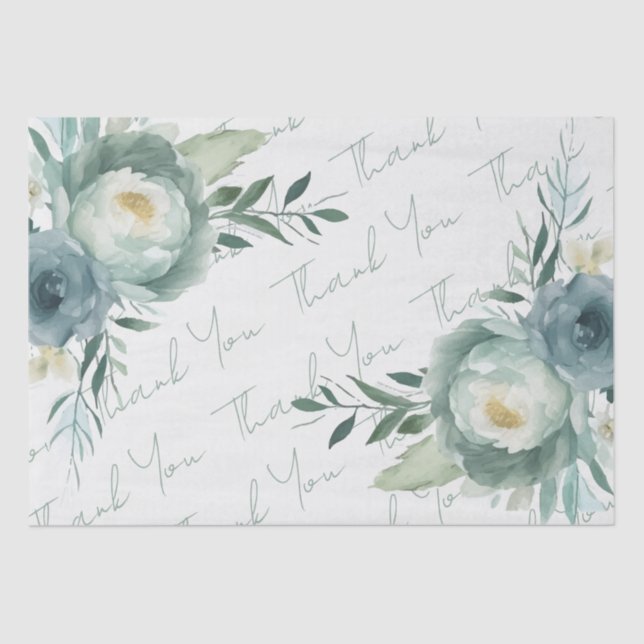 Sage Green Floral Wedding  Tissue Paper (Front)