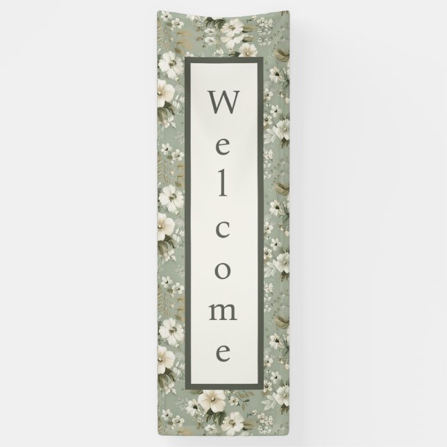 Sage green floral welcome banner (Vertical)