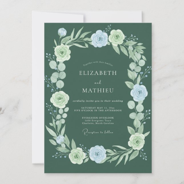 Sage Green Floral Whimsical Wedding Invitation (Front)