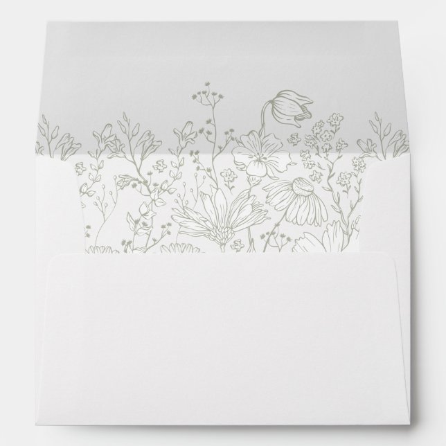 Sage Green Floral Wildflower Wedding Envelope (Back (Bottom))