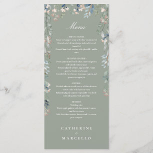 Sage Green Floral Wildflowers Wedding Dinner Menu