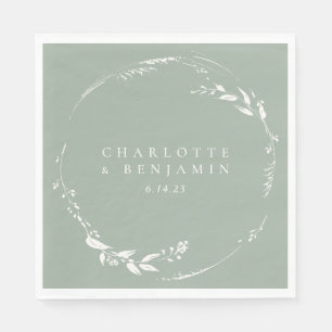 Sage Green Floral Wreath Monogram Personalised Napkin
