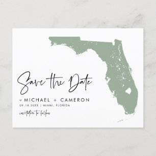 Sage Green Florida Map Modern Script Save the Date Announcement Postcard